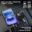 شاحن سيارة بروميت متعدد المنافذ بقوة 81 واط مع كابلات USB-C وLightning قابلة للسحب - POWERDRIVE-RCI81 