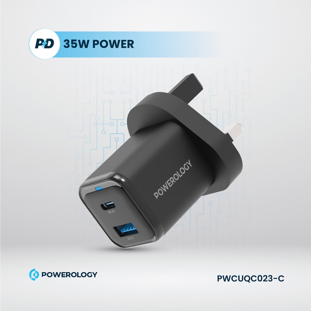 POWEROLOGY 35WGAN WITH USB-C TO USB-C CABLE - BLACK