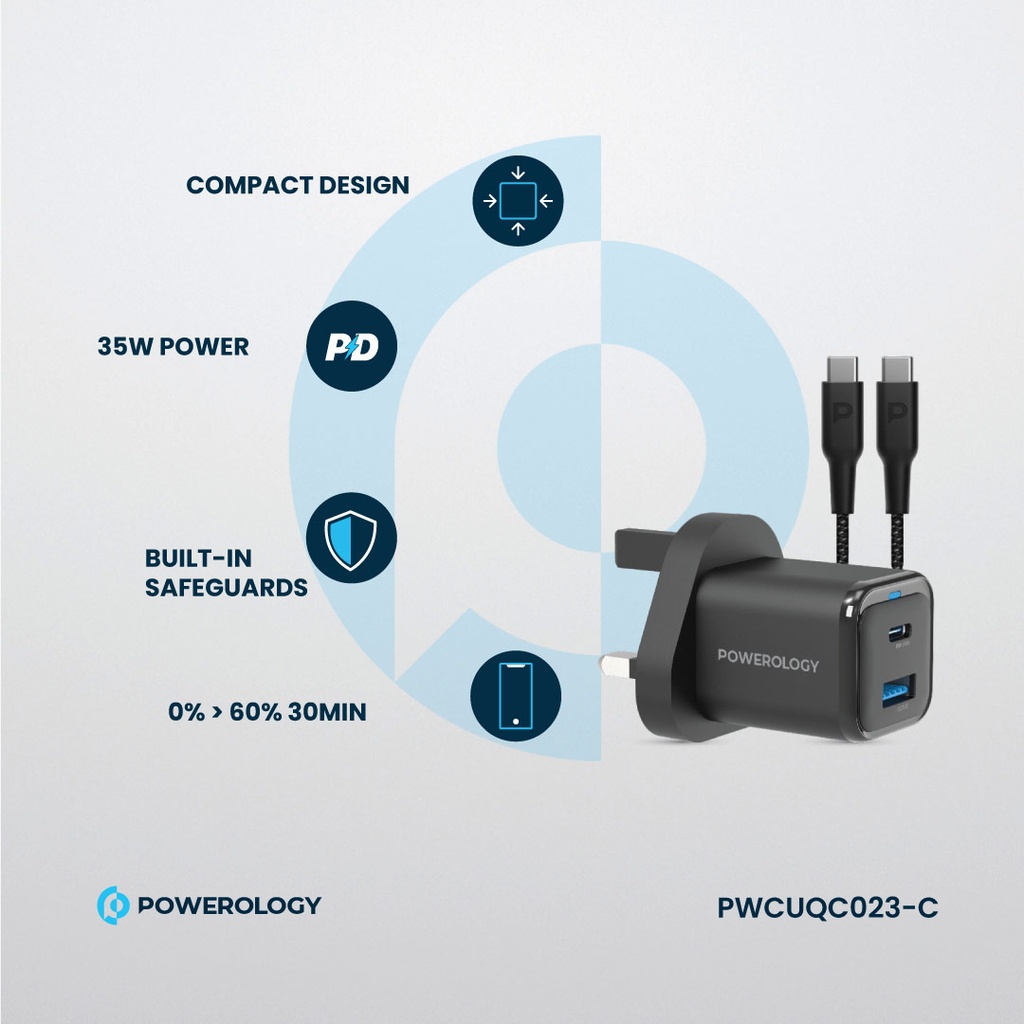 POWEROLOGY 35WGAN WITH USB-C TO USB-C CABLE - BLACK