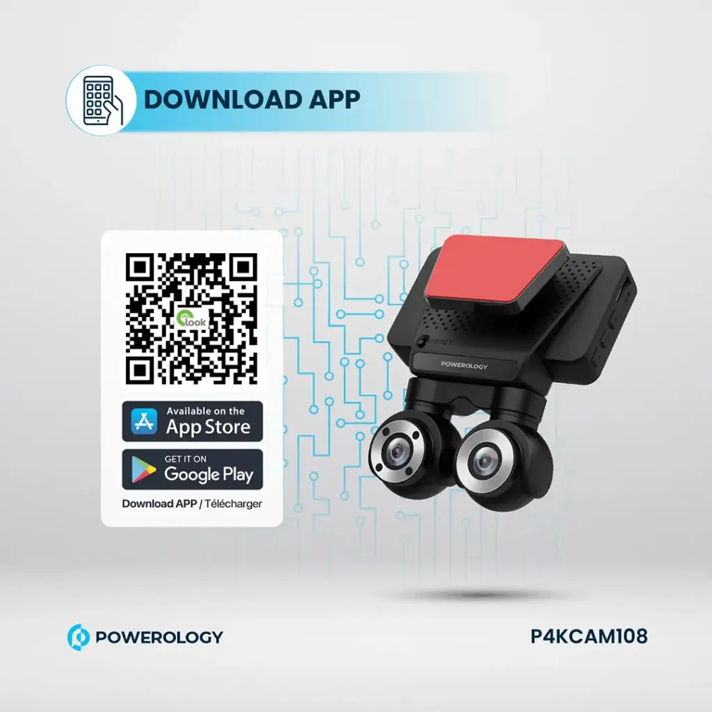 باورولوجي كاميرا لوحة القيادة ثنائية العدسة - لون أسود 