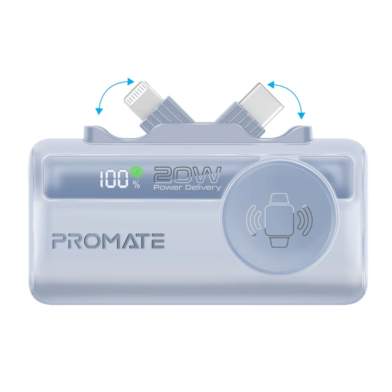 Promate Ultra-CompactFastChargingPowerBank with In-built USB-C, LightningConnectors & Apple Watch Charger