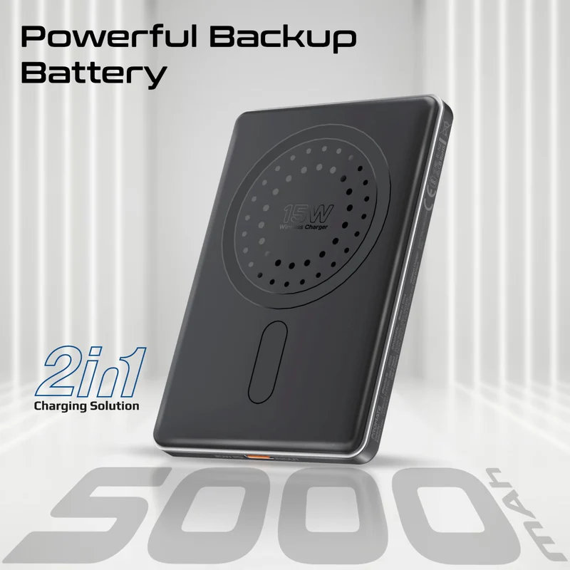 Promate 5000mAh Ultra-Slim Aluminum Crafted MagSafe Compatible Wireless Charging PowerBank 