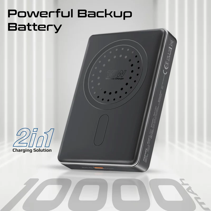 Promate   10000mAh Ultra-Slim Aluminum Crafted MagSafe Compatible Wireless Charging PowerBank 
