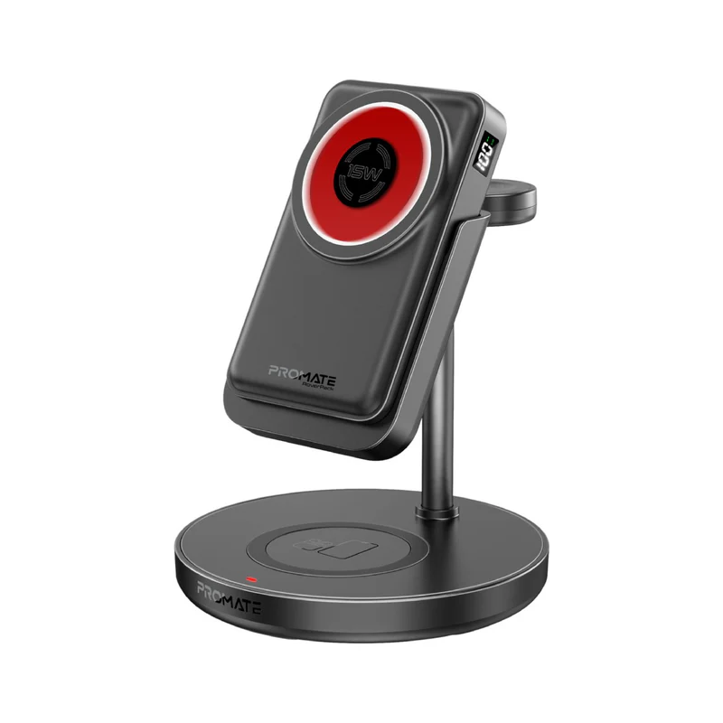 Promate-4-in-1 Charging Station with 15W MagSafe Compatible Wireless Charging 10000mAh Power Bank 