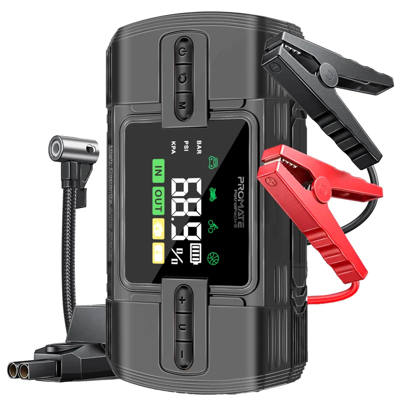 Promate 1200A/12V High-Capacity Jump Starter 150PSI Air Compressor with 12000mAh Power bank & Flashlight k  