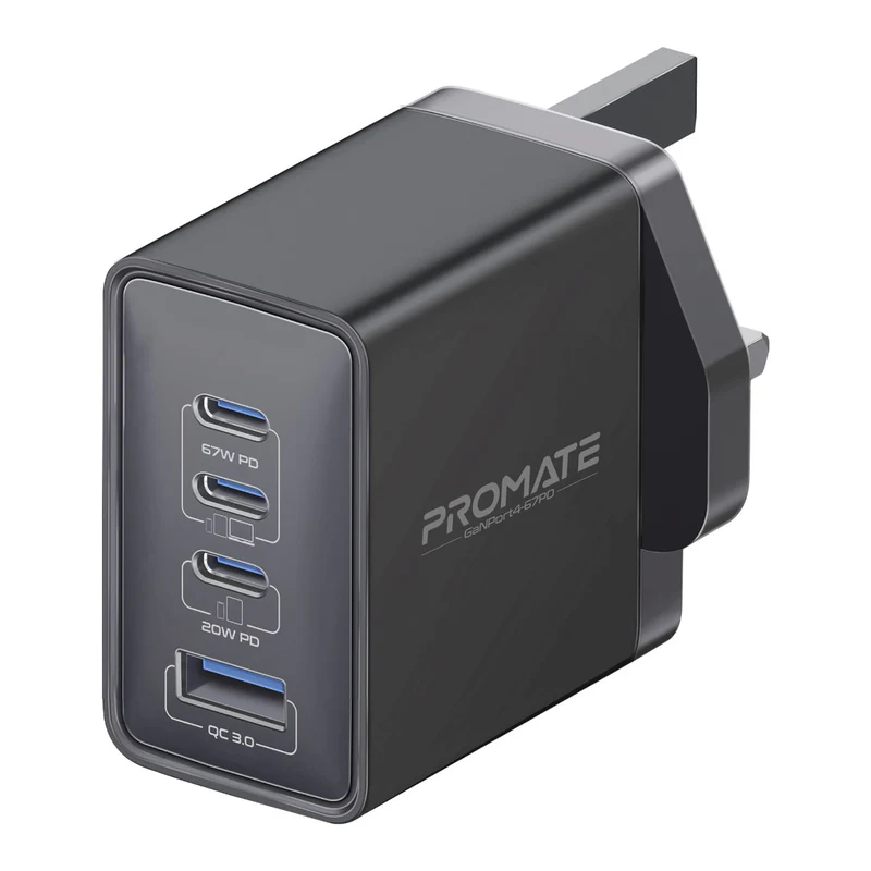 Promate 67W Power Delivery GaNFast™ Charger with Quick Charge 3.0
