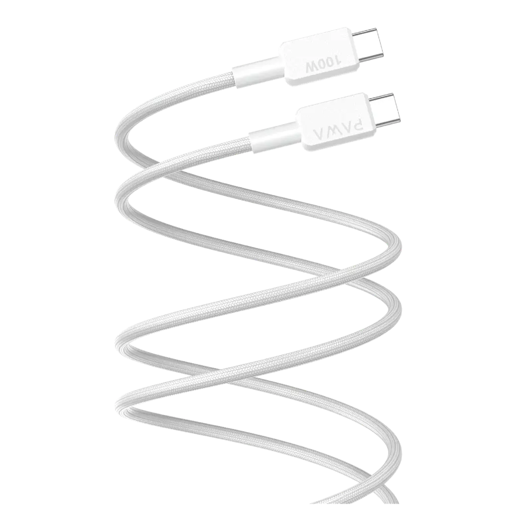 PAWA El-Claro Series Premium Braided Cable 2M USB-C to USB-C 100W /White 