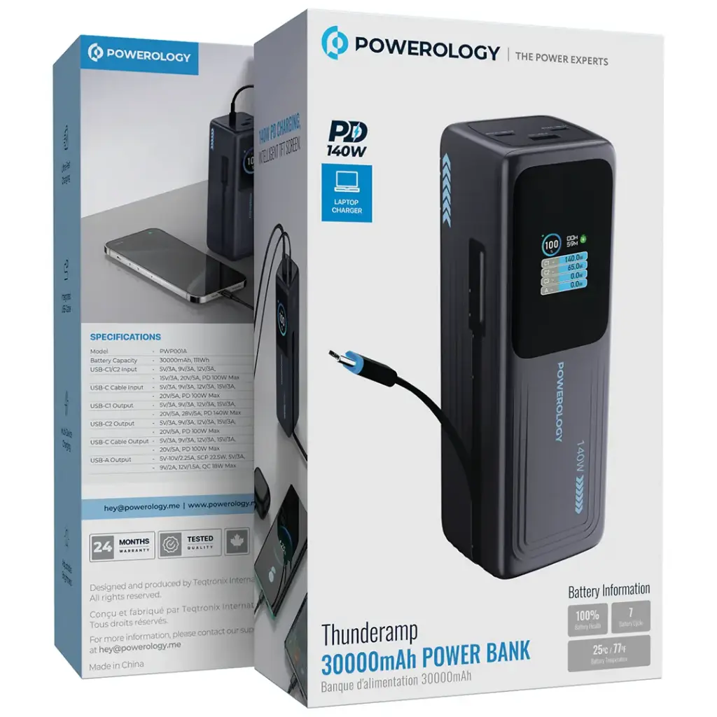 Powerology Thunderamp 30000mAh Power Bank - Gray 