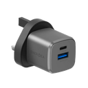 Energea Ampcharge 1-Port USB-C And 1-Port USB-A 20W GaN Wall Charger - Gunmetal