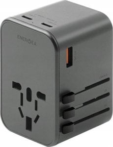 Energea Travelworld 2-Port USB-C And 1-Port USB-A GaN 65W Travel Adapter - Gunmetal