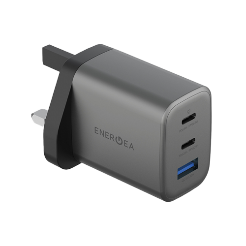 Energea Ampcharge 2-Port USB-C And 1-Port USB-A 65W GaN Wall Charger - Gunmetal