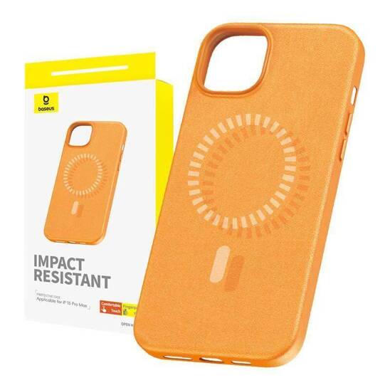 BASEUS FAUXTHER SERIES CASE FOR IPHONE 15 PRO MAX – SUNSET ORANGE