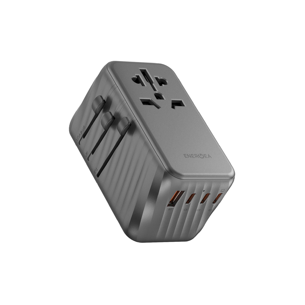 Energea TravelWorld 3-Port USB-C And 1-Port USB-A GaN 120W Travel Adapter - Gunmetal