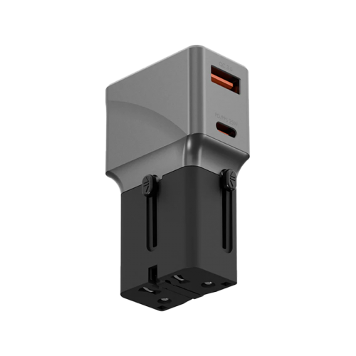 Energea TravelWorld 1-Port USB-C And 1-Port USB-A 25W PD Travel Adapter - Gunmetal Black