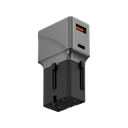Energea TravelWorld 1-Port USB-C And 1-Port USB-A 25W PD Travel Adapter - Gunmetal Black