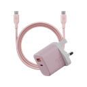 Bazic Go Port Velox Kit Bundle 1-Port USB-C & 1-Port USB-A PD 35W Wall Charger with Weave USB-C to USB-C 60W Cable - Peach Pink