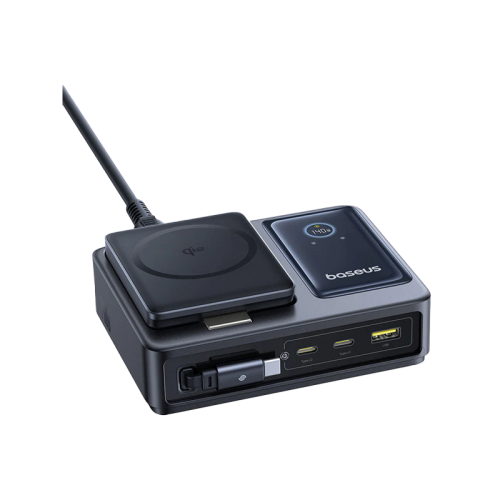 Baseus Nomos Qi2 140W 5-in-1 Desktop Charger With Digital Display - Cosmic Black 