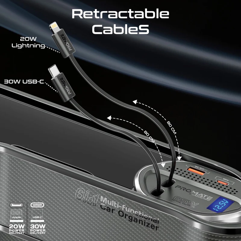 منظم سيارة متعدد الوظائف ومحطة شحن بروميت 65 واط - اسود 