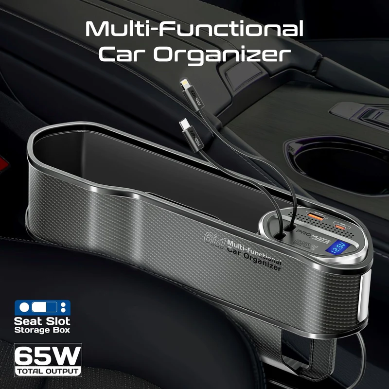 منظم سيارة متعدد الوظائف ومحطة شحن بروميت 65 واط - اسود 