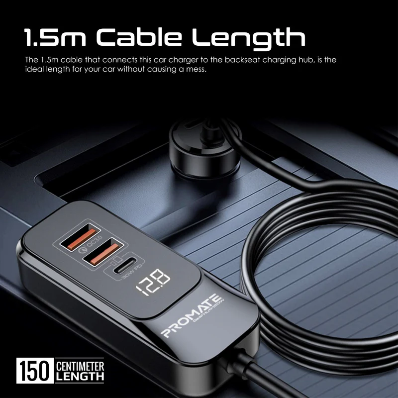 بروميت شاحن سيارة  بقوة 120 واط مع محور شحن متعدد المنافذ للمقعد الخلفي 