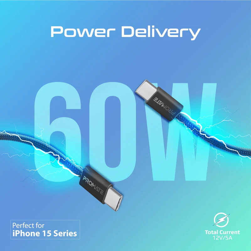Promate Ultra-Fast 60W Power Delivery USB-C cable