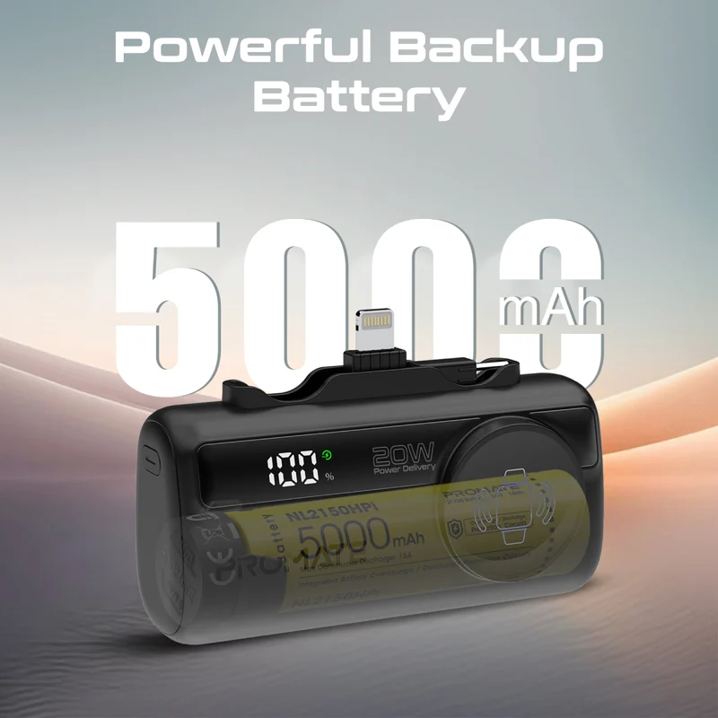 Promate Ultra-Compact Fast Charging Power Bank with In-built USB-C, Lightning Connectors & Apple Watch Charger r