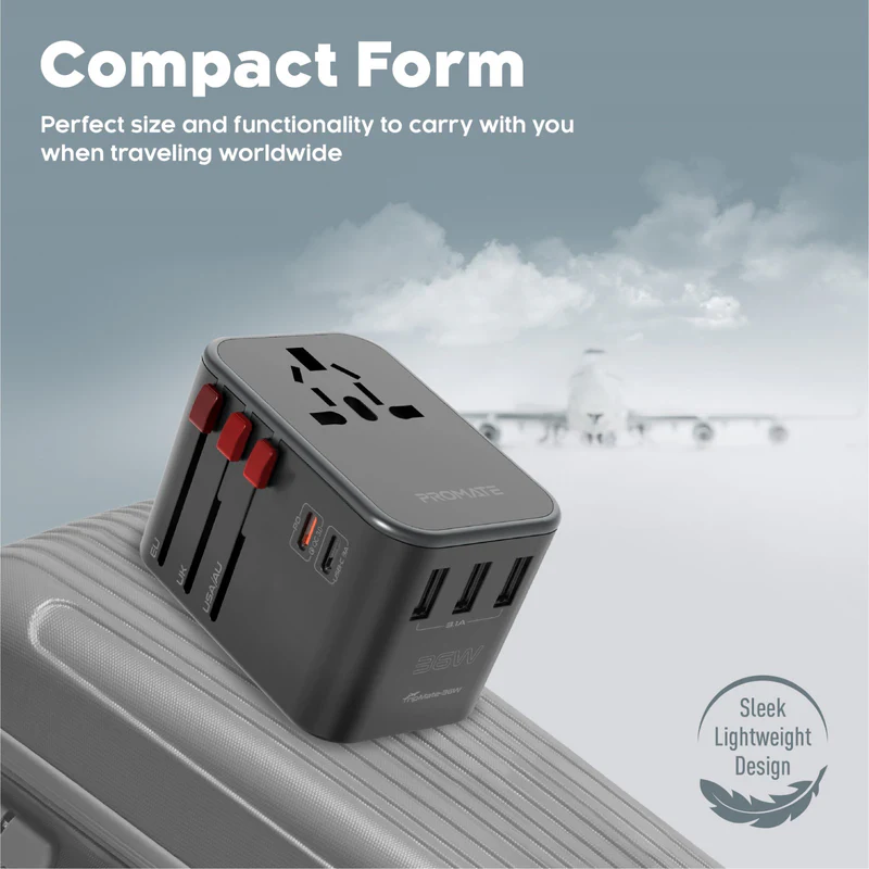 Promate Smart Charging Surge Protected Universal -36W -Travel Adapter 