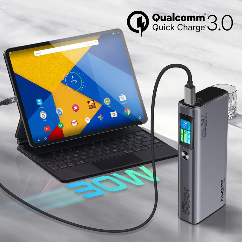 بروميت بطارية شحن محمولة 20000 مللي أمبير/ساعة 130 واط مصنوعة من الألومنيوم الأنيق مع شاشة TFT LCD 