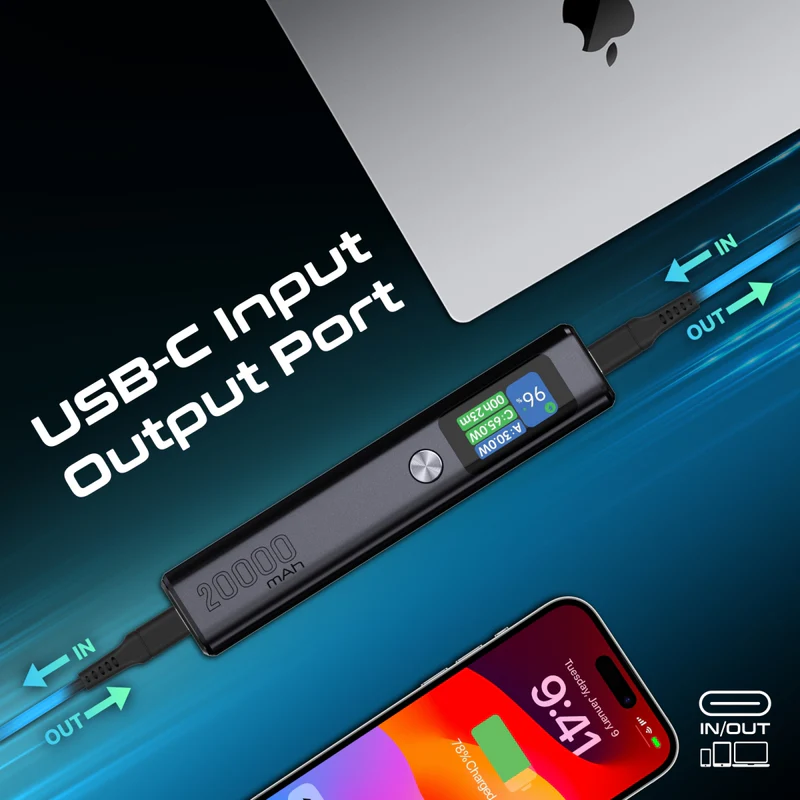 بروميت بطارية شحن محمولة 20000 مللي أمبير/ساعة 130 واط مصنوعة من الألومنيوم الأنيق مع شاشة TFT LCD 