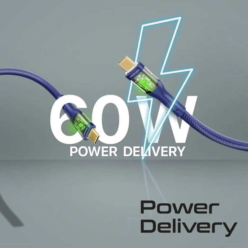 بروميت كيبل   60 واط من النوع C إلى النوع C - 2 متر أزرق 