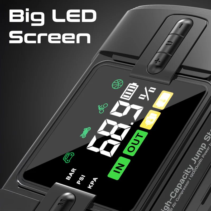 Promate 1200A/12V High-Capacity Jump Starter 150PSI Air Compressor with 12000mAh Power bank & Flashlight k  