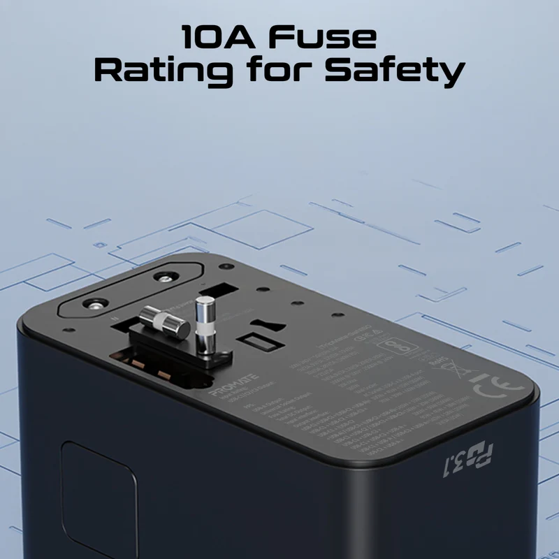 Promate 160W GaNFast™ Universal Travel Adapter with Multiple Ports