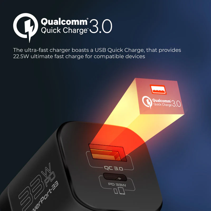 بروميت محول شحن سريع  بقوة 33 واط - أسود