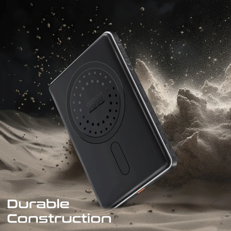 باور بانك بروميت فائق النحافة مصنوع من الألومنيوم بسعة 5000 مللي أمبير/ساعة، متوافق مع تقنية الشحن اللاسلكي ماجسيف