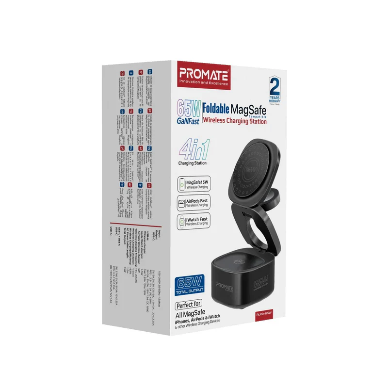  بروميت محطة شحن لاسلكية قابلة للطي بقوة 65 واط GaNFast متوافقة مع ماجسيف