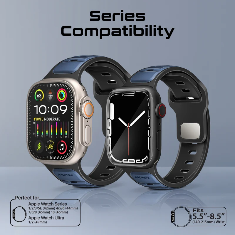 بروميت سوار ساعة الرياضي المتين من السيليكون ثنائي اللون، أزرق 