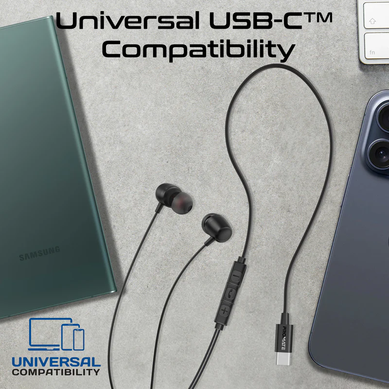  بروميت سماعات أذن ستيريو سلكية ENC  مريحة داخل الأذن بمنفذ USB-C باللون الأسود 