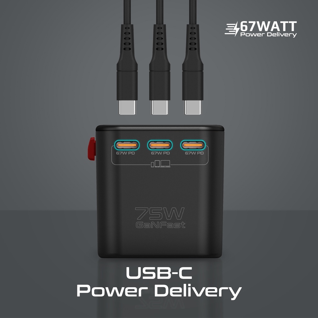 بروميت،محول سفر محول شحن GaN عالمي بمقبس تيار متردد 1840 واط، TripMate-GaN75 