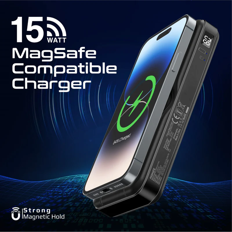 promate-10000mAh 5-in-1 Foldable MagSafe Compatible Wireless Charging Power Ban
