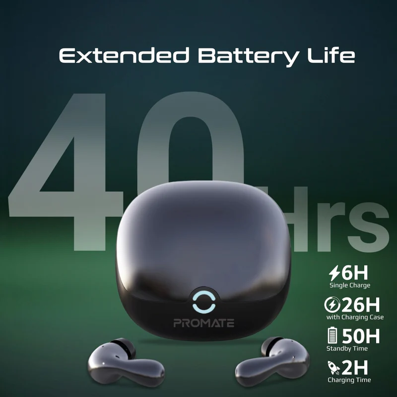 Promate High-Definition Hybrid ANC TWS  Earbuds with IntelliTouch black