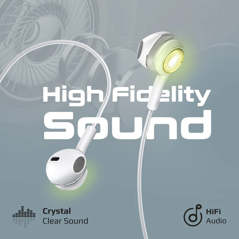 Promate LumiSound™ Transparent Stereo USB-C Wired RGB Earphones white