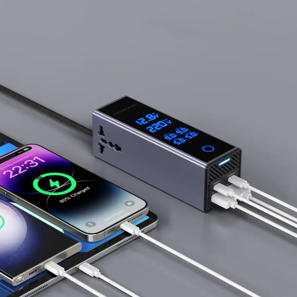 Powerology 2AC Socket Car Power Inverter - Gray 