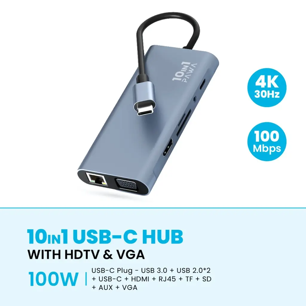 PAWA 10 in1 USB-C HUB With HDTV + VGA 