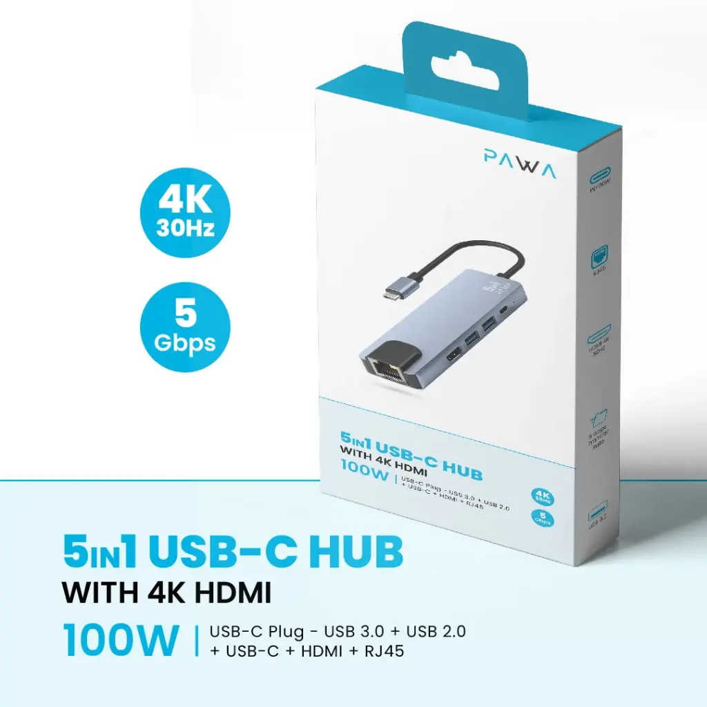 PAWA 5 in1 USB-C HUB With 4K HDMI 