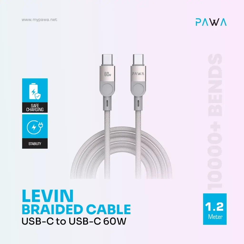 PAWA Levin Braided Cable USB-C to USB-C 60W -1.2M GREY TITANIUM