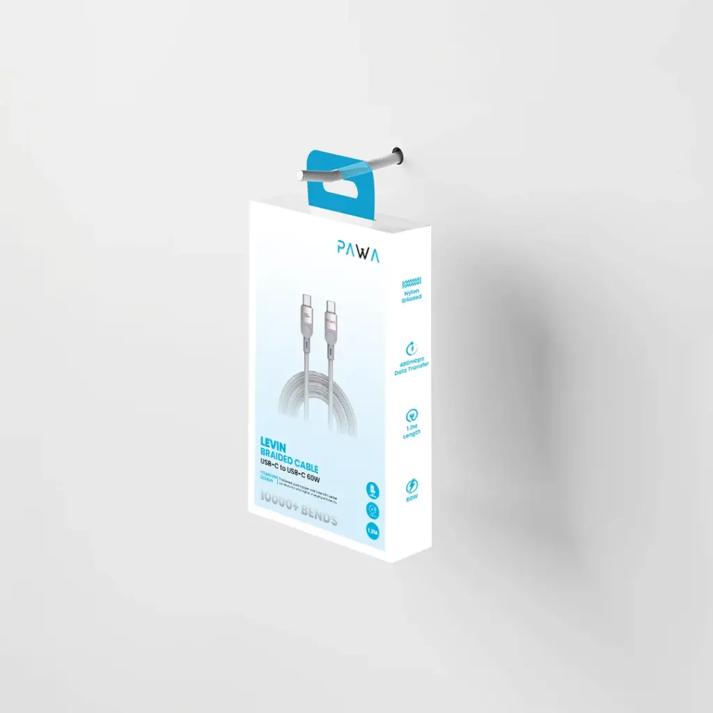 PAWA Levin Braided Cable USB-C to USB-C 60W -1.2M GREY TITANIUM