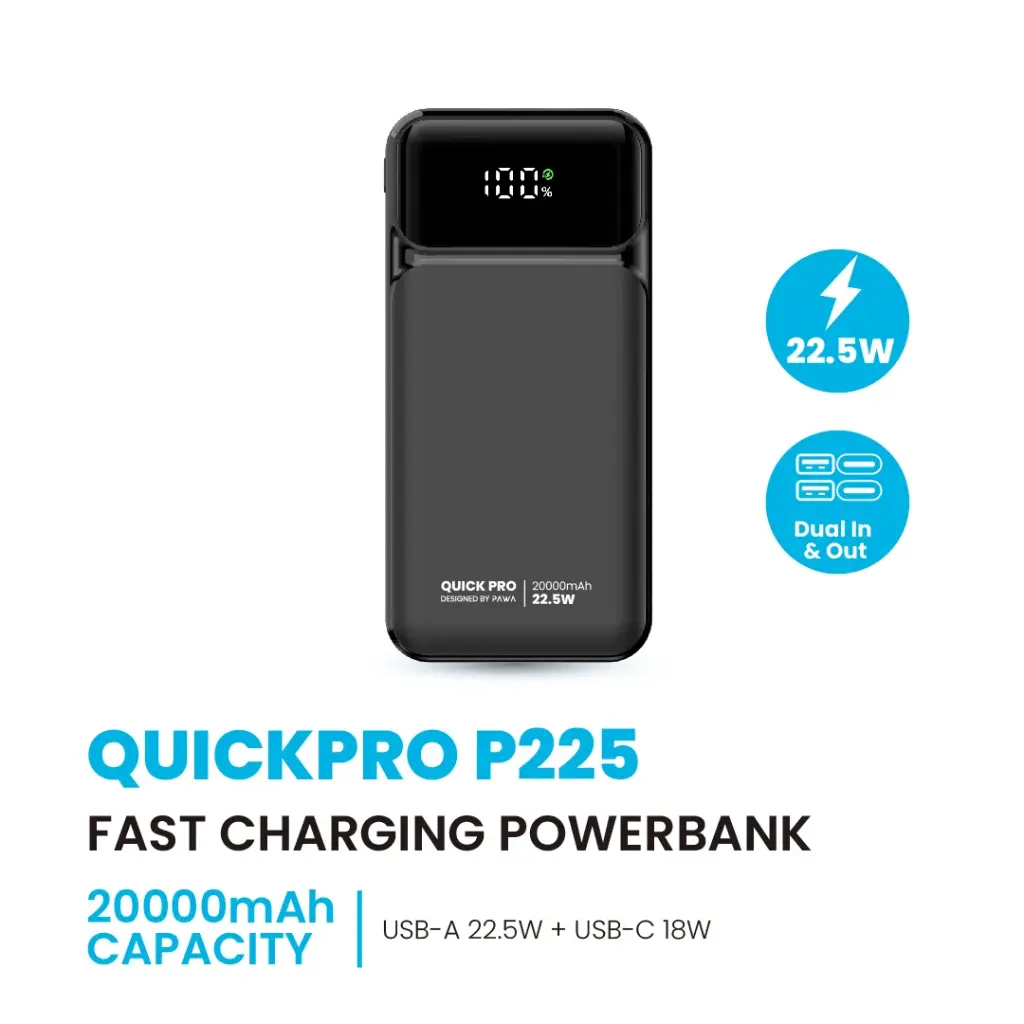 Pawa Quickpro P225 Fast Charging Powerbank 20000mAh 22.5w-Black