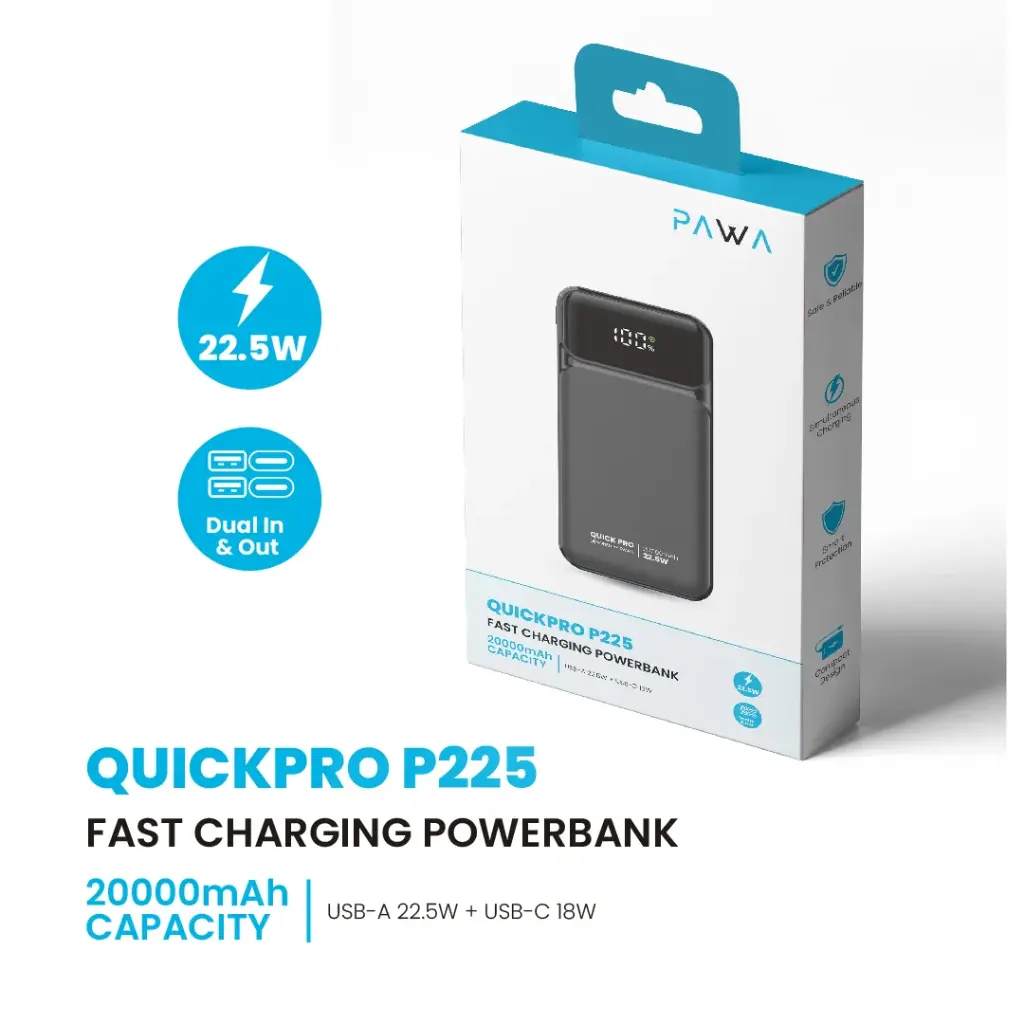 Pawa Quickpro P225 Fast Charging Powerbank 20000mAh 22.5w-Black
