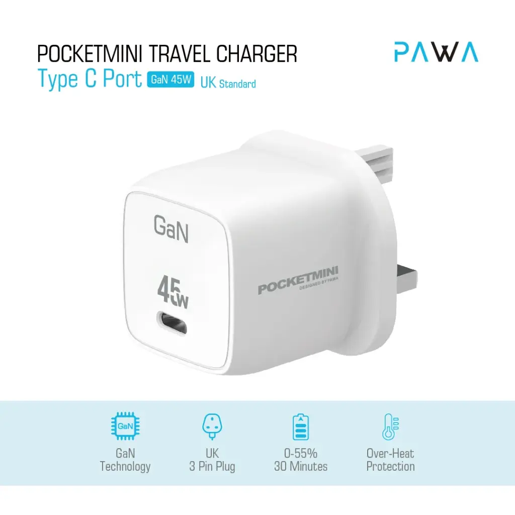 Pawa pocketmini Gan 45w adapter-white