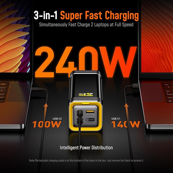 AOHI The Future Starship 240W 27,600mAh LED Display Power Bank with 3FT C-C Cable 